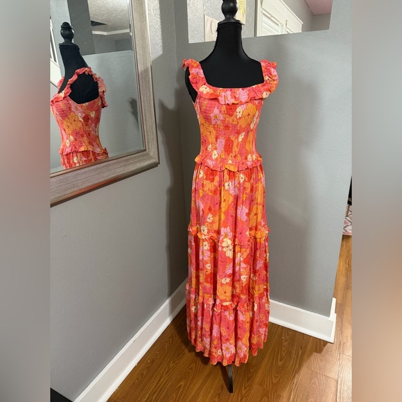 Able The Label x Anthropologie Off Shoulder Floral Tiered Maxi Dress Size Small - Picture 3 of 8